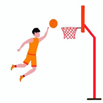 バスケットボール 018 バスケットボール,ダンクシュート,バスケ選手,ジャンプ,シュートシーン,スポーツイラスト,男性スポーツ,オレンジユニフォーム,バスケットゴール,運動する人のイラスト素材