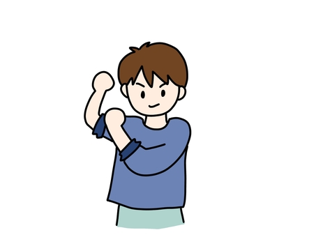 腕まくりをしてる人 グッ,男性,上半身,笑顔,やる気,がんばる,にっこり,シンプル,カラー,応援のイラスト素材