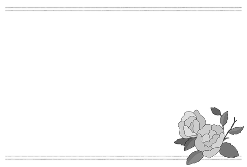 二輪のレトロなバラと葉の飾り枠　白黒　横 バラ,花,植物,葉っぱ,枝,ボタニカル,ガーデニング,園芸,レトロ,クラシックのイラスト素材