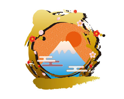 Illustration, first sunrise, line, fuji mountain, JPG, PNG and AI