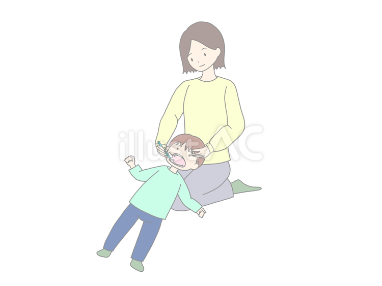 仕上げみがきをする親子 仕上げみがき,歯みがき,歯ブラシのイラスト素材
