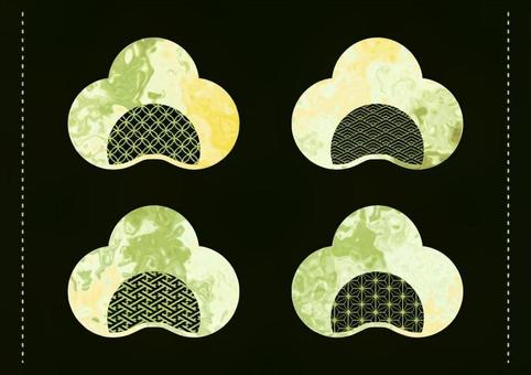 Marble Japanese pattern plum-shaped yellow-green frame, , JPG, PNG and EPS