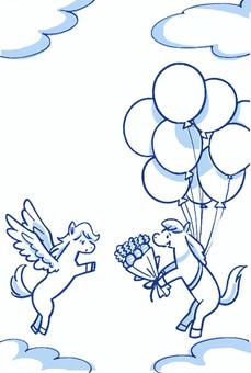 ペガサスと馬の年賀状 ペガサスと馬の年賀状 年賀状,午年,ハッピーニューイヤー,新年,お祝い,お正月,2026,冬,馬,ペガサスのイラスト素材