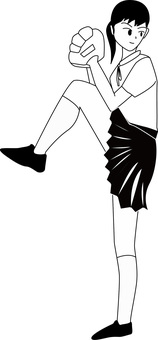 ピッチャー女子　 ピッチャー,投げる,グローブ,女子,高校生,制服,野球,球技,白黒のイラスト素材