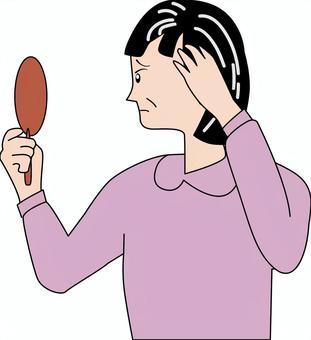 白髪 白髪,加齢,老化,髪,悩み,女性,中年,横向き,鏡,見るのイラスト素材