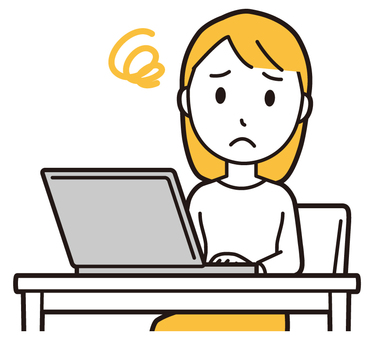  ロングヘア女性(黄)-331-バスト パソコン,困る,女性,女の子,人物,かわいい,悩む,考える,心配,不安のイラスト素材