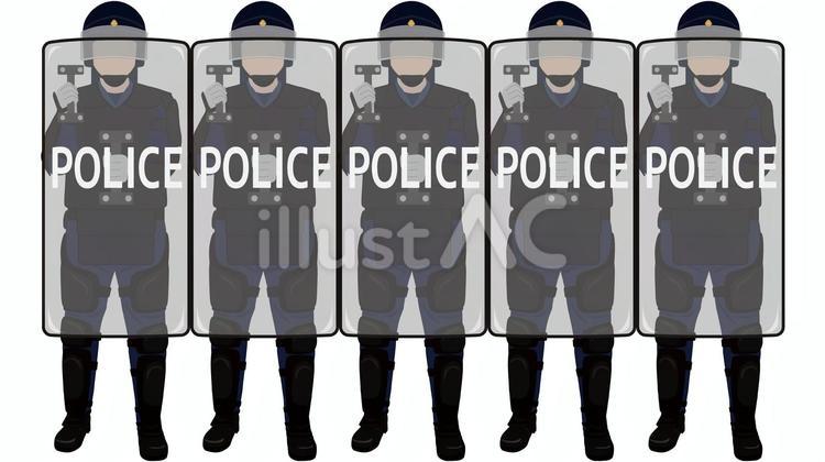 機動隊　並ぶ 機動隊,盾,装備のイラスト素材