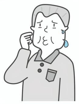 断り切れなかった高齢男性の表情 表情,いやいや,しぶしぶ,断れない,男性,上半身,高齢,汗,困る,気持ちのイラスト素材