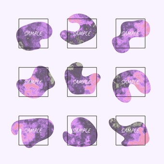 紫マーブルな抽象図形のフレームセット セット,フレーム,枠,抽象,アブストラクト,紫,パープル,緑,グリーン,マーブルのイラスト素材