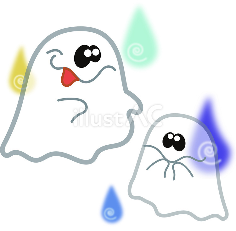 かわいいオバケと火の玉 おばけ,ゴースト,火の玉のイラスト素材