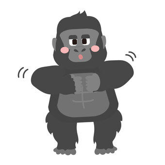 立ち上がってドラミングするゴリラ ゴリラ,生き物,動物,動物園,ドラミング,ポーズ,アクション,胸を叩く,ワイルド,サルのイラスト素材