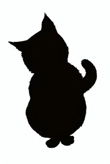【手描き】猫のシルエット ネコ,シルエット,正面,座る,生き物,手描き,リアル,モノクロ,挿絵,白バックのイラスト素材