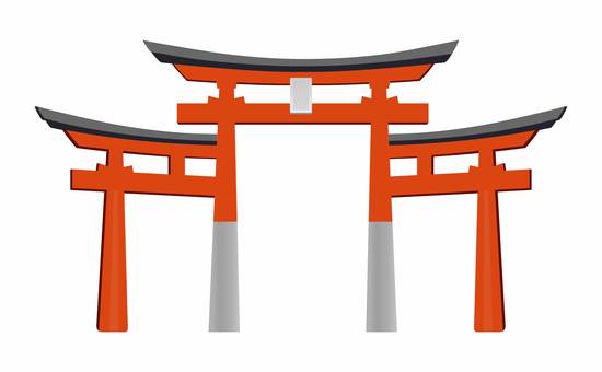 Illustration, torii, three torii gates, a shrine, 