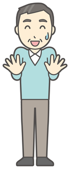 ニット中年男性-022-全身  ニット中年男性-022-全身 ごまかす,おじさん,男性,中年,お父さん,パパ,シニア,ミドルエイジ,人物,かわいいのイラスト素材