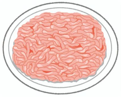 白いお皿に乗った鶏ひき肉の塊 鶏,ひき肉,皿,鶏肉,ミンチ,食材,肉,生,食べ物,スーパーのイラスト素材