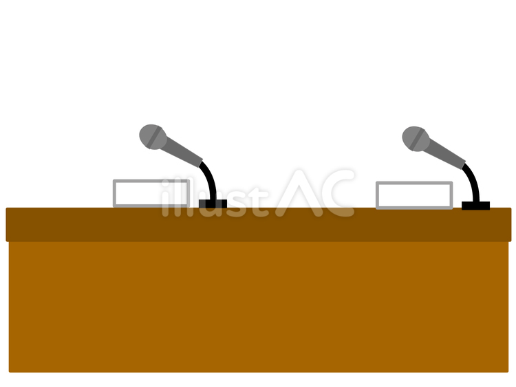 記者会見のマイクと長テーブル　無人 記者会見,会場,マイクのイラスト素材