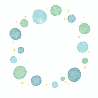 水彩ドットのやさしいフレーム（ブルー） 水彩,フレーム,サークル,丸,ドット,リース,枠,背景素材,シンプル,ナチュラルのイラスト素材
