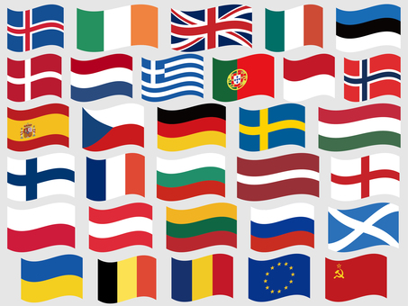 ヨーロッパ国旗と地域の旗セットはためく ヨーロッパ,国旗,セット,アイスランド,アイルランド,イギリス,イタリア,ウクライナ,エストニア,オーストリアのイラスト素材