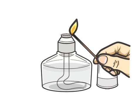 アルコールランプ 火をつける時 実験器具,理科,科学,化学,シンプル,アルコールランプ,火のイラスト素材