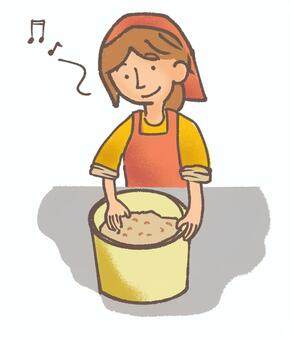 味噌作り 味噌,味噌作り,麹,大豆,糠味噌,糠,米糠,料理,糠漬け,樽のイラスト素材