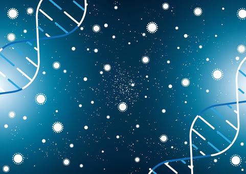 DNAとウイルスのイメージ素材 ウイルス,バクテリア,dna,サイエンス,医療,光,スタイリッシュ,青色,背景のイラスト素材