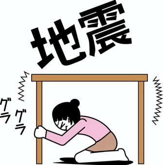 地震机避難 地震,机,避難,隠れる,揺れる,屋内,人物,デフォルメ,漢字,女子のイラスト素材