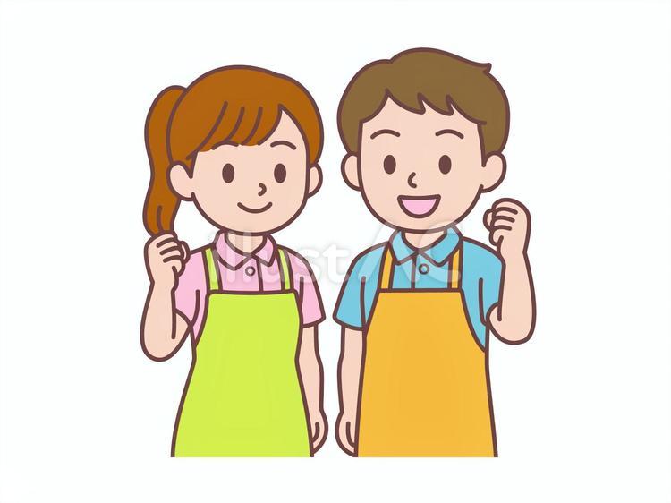 ガッツポーズをしているスタッフ 介護,ヘルパー,店員のイラスト素材