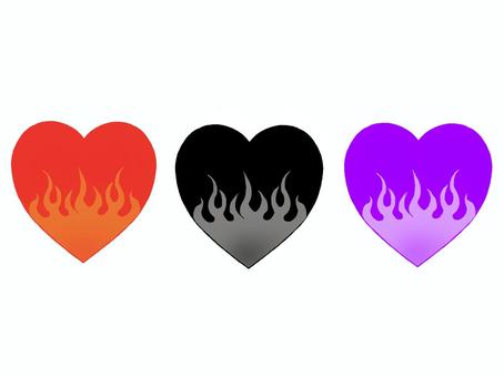 FIRE HEART ハート,アイコン,炎,ファイヤーパターン,赤,黒,紫のイラスト素材