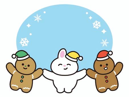 フレーム_ジンジャーマンとうさぎ ジンジャーマン,ジンジャーブレッド,クリスマス,お菓子,クッキー,スイーツ,冬,ホリデー,パーティー,ベクターのイラスト素材