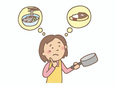 メニューに悩む主婦 主婦,お昼ご飯,メニュー,悩む,レパートリー,夏休み,ネタ切れ,料理,お母さん,そうめんのイラスト素材