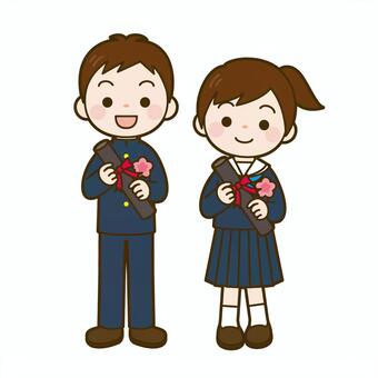 卒業式（中学生）全身 卒業式,中学校,春,生徒,学ラン,セーラー服,男の子,女の子,かわいい,人物のイラスト素材