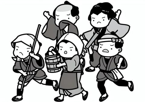 打ちこわし-2c 打ちこわし-2c 打ちこわし,米騒動,江戸,時代劇,暴動,町民,着物,髷,ほっかむり,姉さま被りのイラスト素材