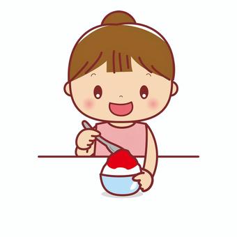 Illustration of a girl eating shaved ice, , JPG, PNG and AI