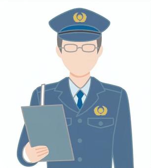 メガネのお巡りさん 警察,警官,お巡りさん,制帽,制服,警備,男性,ファイル,官帽,持つのイラスト素材