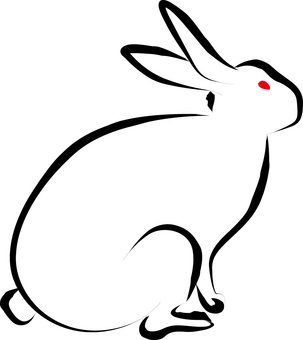 うさぎ抽象的 うさぎ,干支,筆,絵,和,横向き,抽象的,目,赤いのイラスト素材