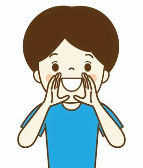 大声で叫ぶ人 大声,叫ぶ,おーい,呼びかけ,声,呼ぶ,やまびこ,山,笑顔,楽しいのイラスト素材