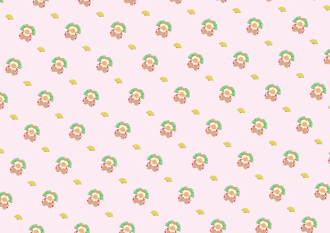 正月_パターン_鏡餅_01 正月,鏡餅,扇,パターン,かわいい,ピンク色,和風,模様,淡い,やさしいのイラスト素材