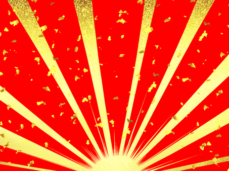 金色の日の出の赤い和風背景 金,金箔,背景,赤,日の出,集中線,和柄,キラキラ,和風,年賀状のイラスト素材