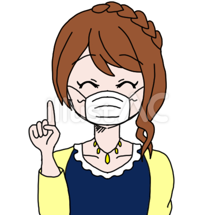 私服の女性4（マスク＋予防） ほほえむ,10代,20代のイラスト素材