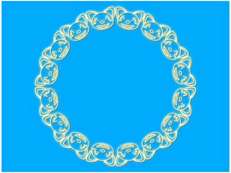 猫のフレ−ム　ネオン　円　水色 猫,フレ−ム,ポストカード,メッセージカード,飾り枠,あしらい,ネオン,黄色,水色,円のイラスト素材