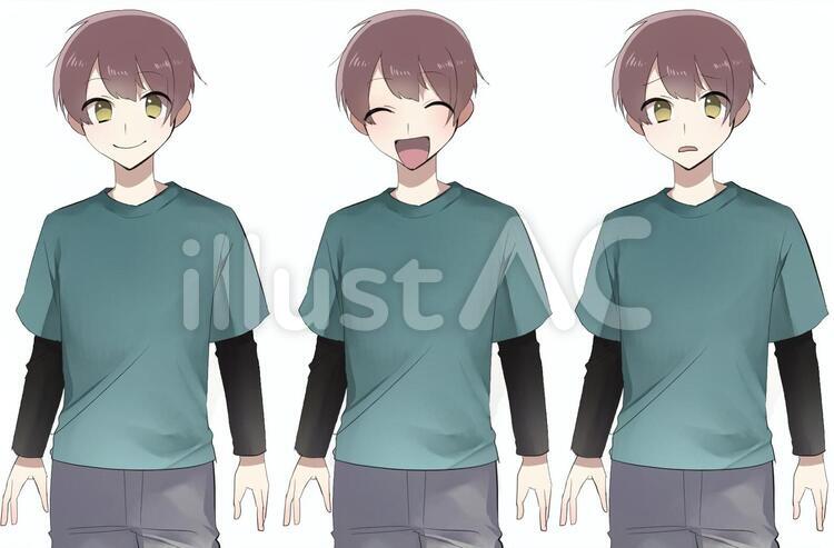 普通の男の子 立ち絵,笑顔,不安のイラスト素材