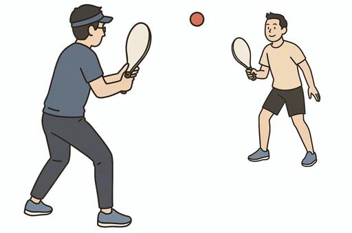 フレスコボールを楽しむ二人 フレスコボール,スポーツ,ビーチ,ペアスポーツ,ラケット,コミュニケーション,運動,屋外,交流,健康のイラスト素材