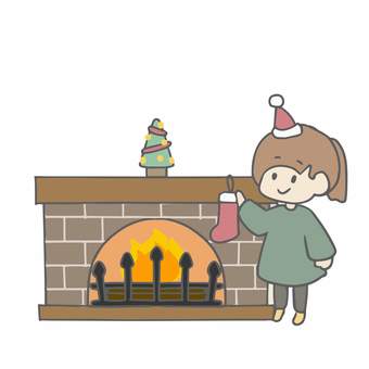 Illustration, girl, fireplace, socks, 