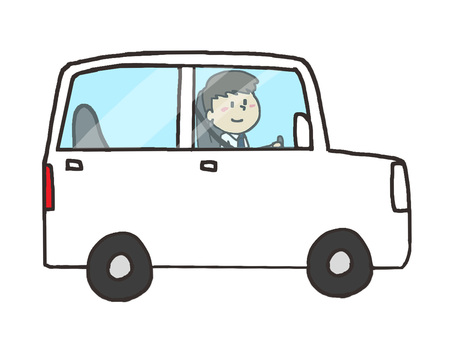 移動する営業マン 営業マン,サラリーマン,移動,自動車,pop調,手描き,挿絵,ワンポイント,素材,商用可のイラスト素材