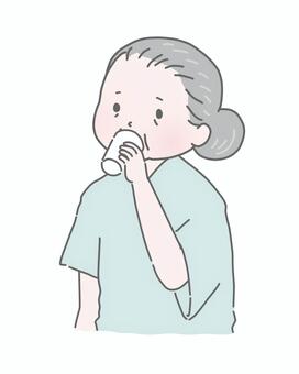 胃カメラの前処置をする高齢女性（飲む） 胃カメラ,内視鏡検査,前処置,健康診断,高齢者,おばあさん,医療,病院,クリニック,診察のイラスト素材