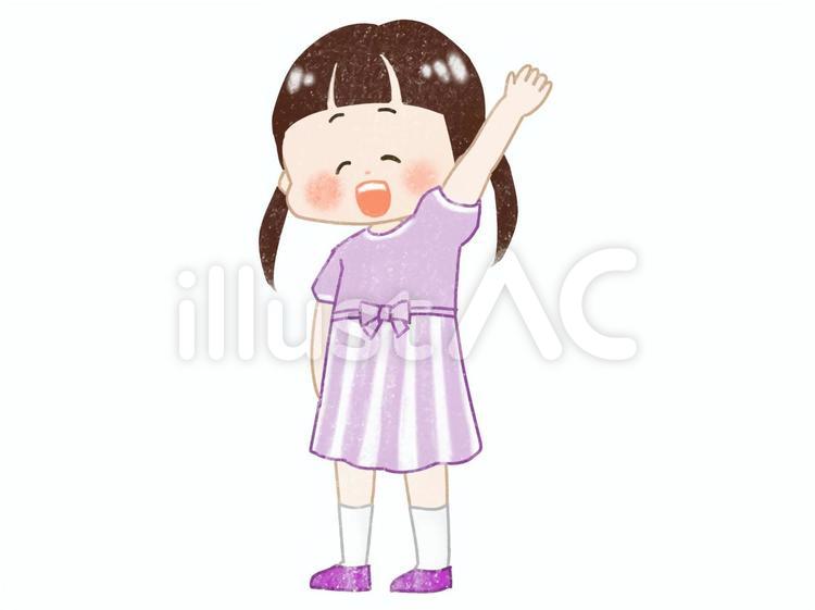 挙手する、手を挙げる女の子 挙手,手,上げるのイラスト素材