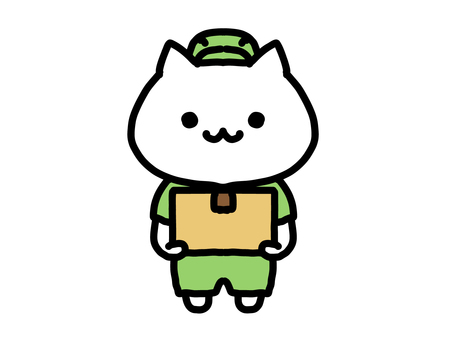 配達員ねこ 猫,ねこ,白猫,可愛い,動物,挿絵,ゆるい,手描き,配達,荷物のイラスト素材