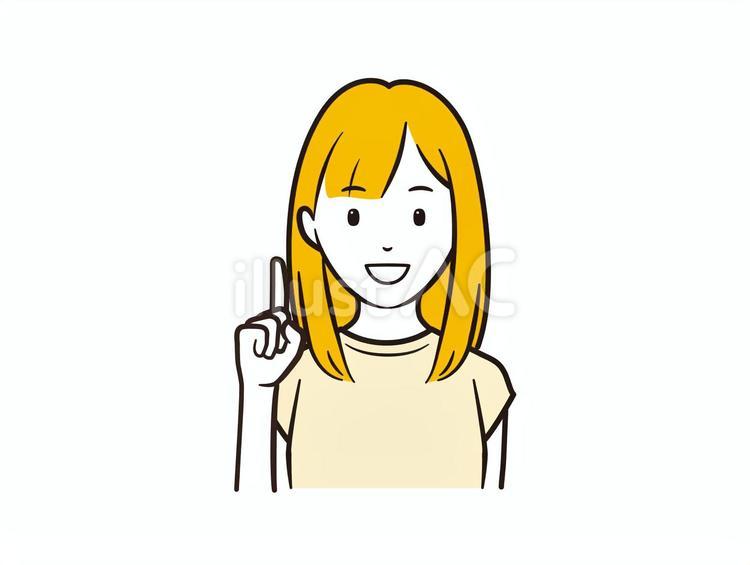ポイントを伝える笑顔のTシャツ女性 指差し,ポイント,女の子のイラスト素材