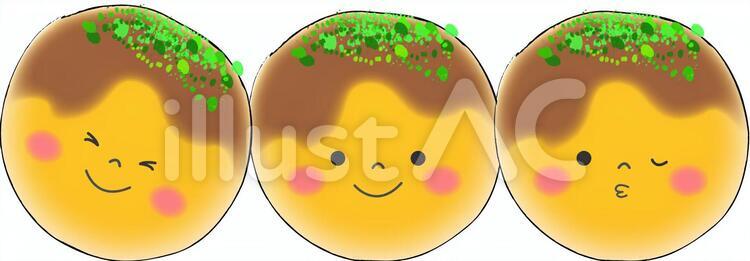 たこ焼き3個 たこ焼き,仲良し,顔のイラスト素材