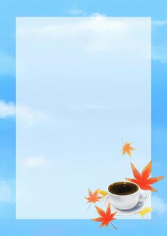 秋コーヒー青空フレーム縦 フレーム,枠,背景,テンプレート,縦,秋,紅葉,もみじ,イチョウ,葉のイラスト素材